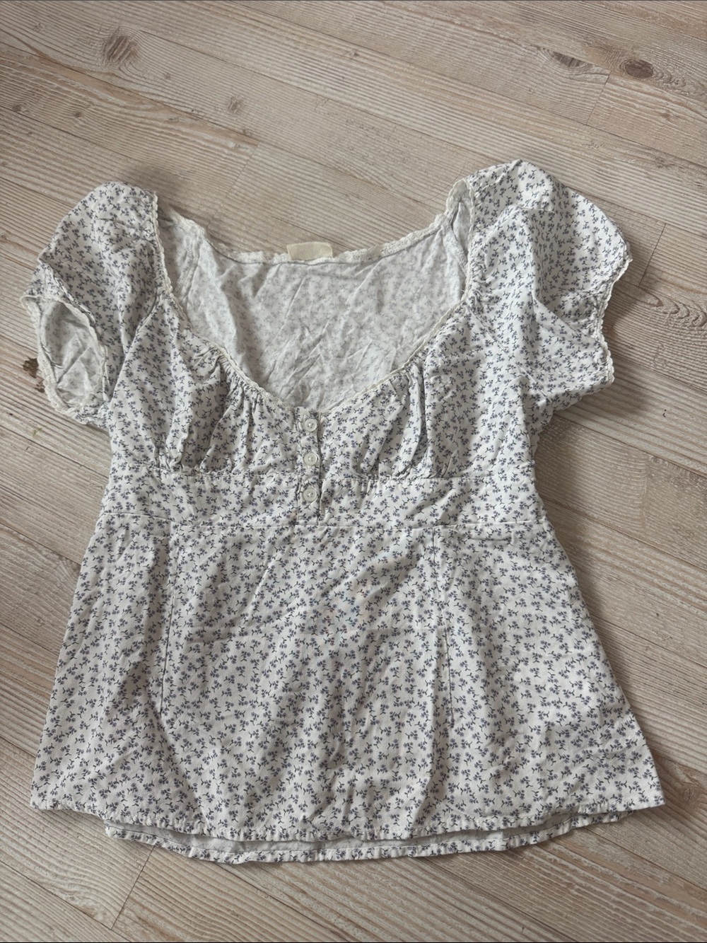 Brandy Melville Cream Floral Scoop-Neck Button Top